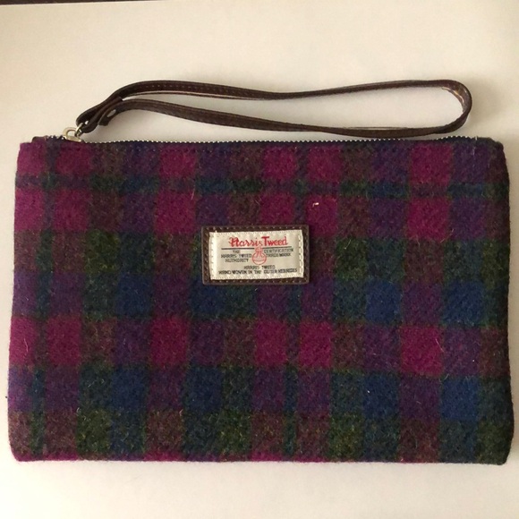 Harris Tweed Purple and Green Clutch w/ Wristbands and Gloves - Picture 2 of 6